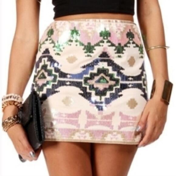 Express Dresses & Skirts - Express Aztec Sequence Casual Bright Color Mini Skirt Size XS